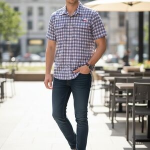 Magellan Outdoors Blue and White Plaid Shirt